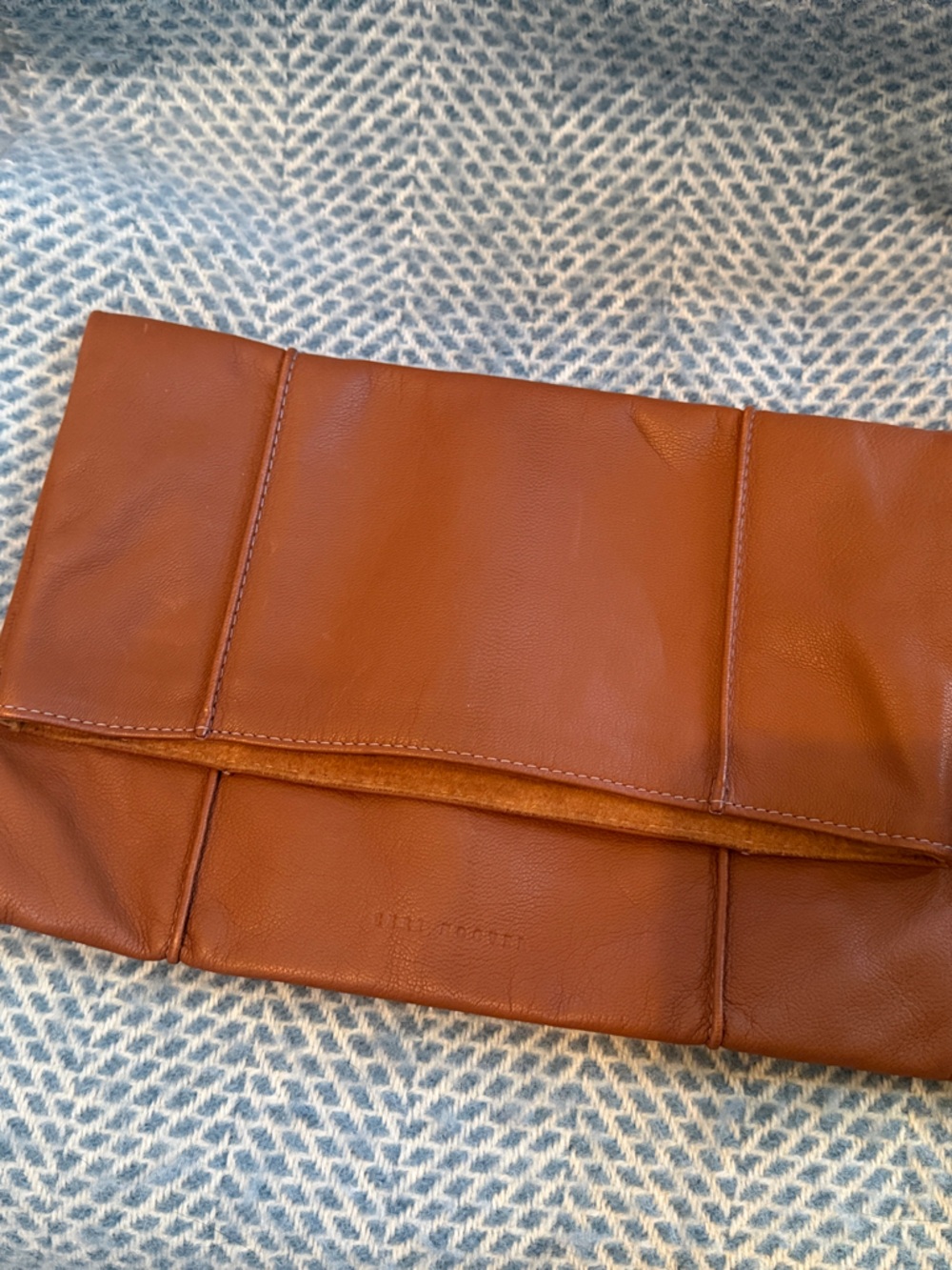 Leather Foldover Clutch Wristlet in Brown